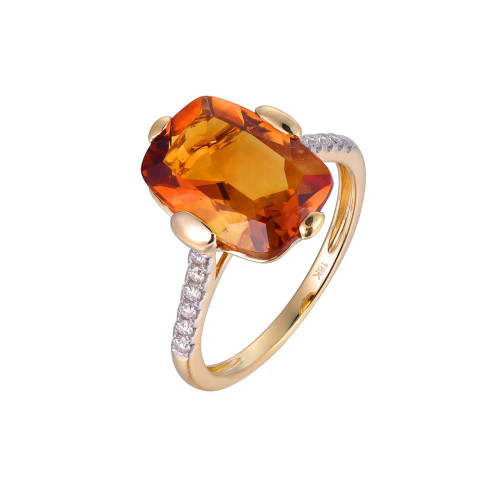 Citrine Cushion Cut Ring with Diamonds(0.14 ct.tw)