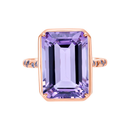 Amethyst Octagon Cut Ring with Diamonds(0.06 ct.tw)