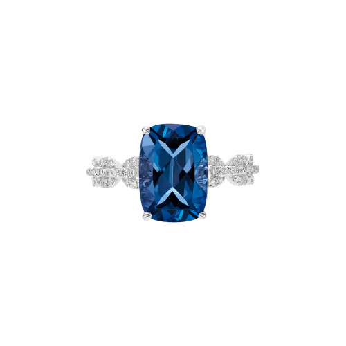 London Blue Topaz Cushion Cut Ring with Diamonds(0.23 ct.tw)