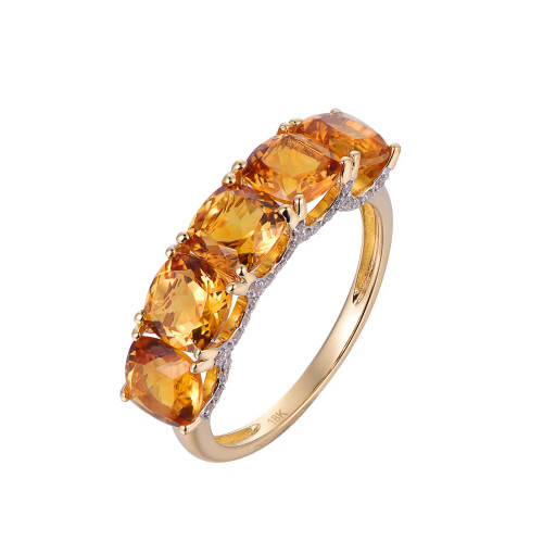 Citrine Cushion Cut Ring with Diamonds(0.21 ct.tw)