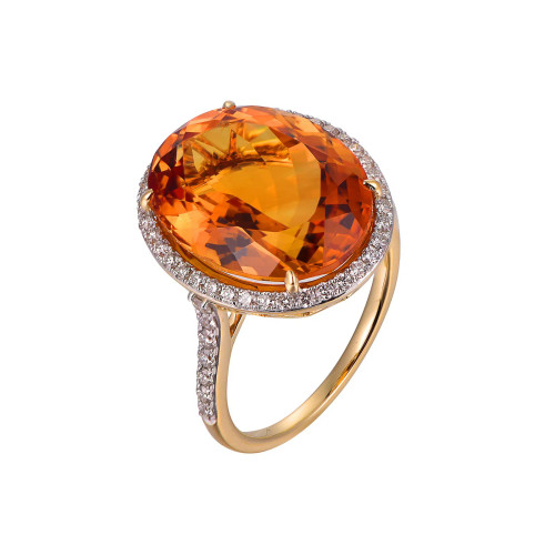 Madeira Citrine Oval Cut Ring with Diamonds(0.55 ct.tw)