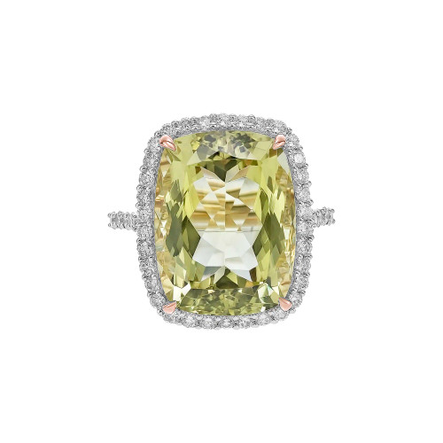 Lemon Quartz Cushion Cut Ring with Diamonds(0.82 ct.tw)