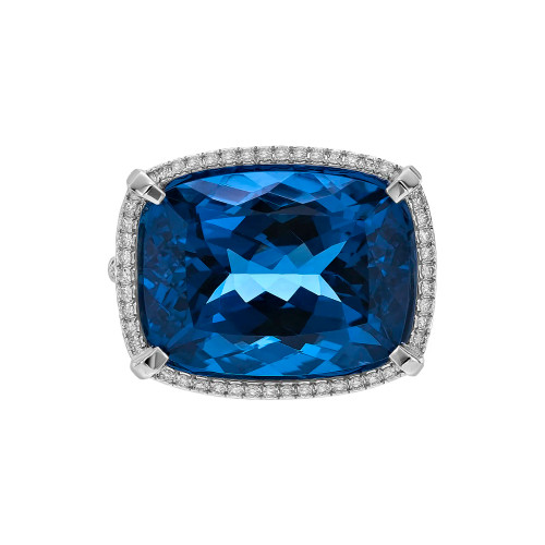 London Blue Topaz Cushion Cut Ring with Diamonds(0.46 ct.tw)