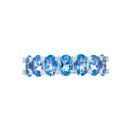Swiss Blue Topaz Oval Cut Ring with Diamonds(0.14 ct.tw)