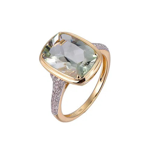 Green Amethyst Cushion Cut Ring with Diamonds(0.19 ct.tw)