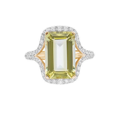 Lemon Quartz Octagon Cut Ring with Diamonds(0.10 ct.tw)