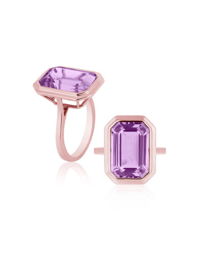 Lavender Amethyst Emerald Cut Bezel Set Plain Gold Ring (7.00 cts)
