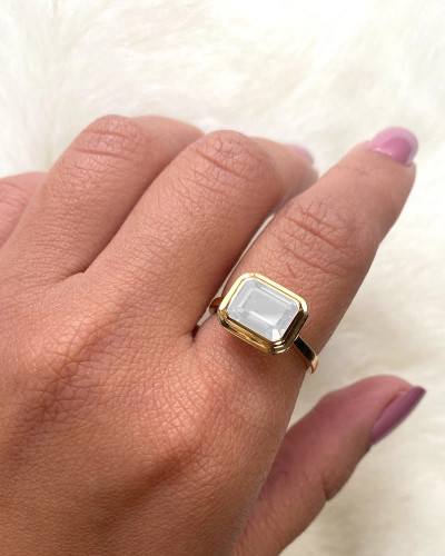 Moon Quartz Emerald Cut Bezel Set Ring (3.00 cts)