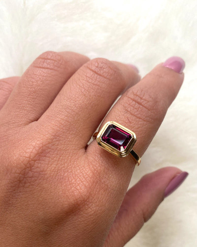 Garnet Emerald Cut Bezel Set Ring (3.00 cts)