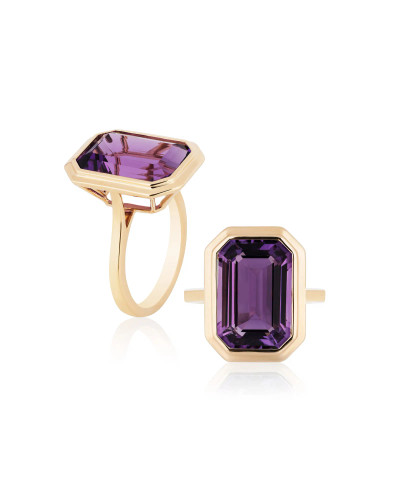 Amethyst Emerald Cut Bezel Set Plain Gold Ring (7.00 cts)