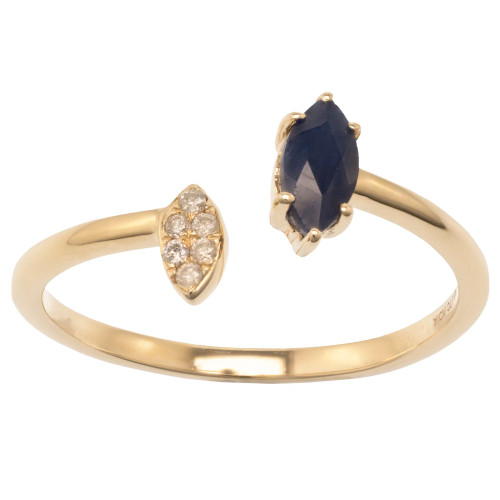 14K Yellow Gold Sapphire and White Topaz Bypass Ring