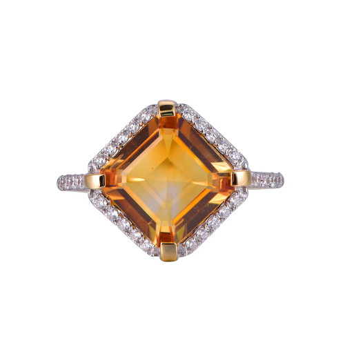18K Yellow Gold Octagon Cut Citrine with 1/3 ct.tw. Diamond Ring 18K Yellow Gold Octagon Cut Citrine with 1/3 ct.tw. Diamond Ring