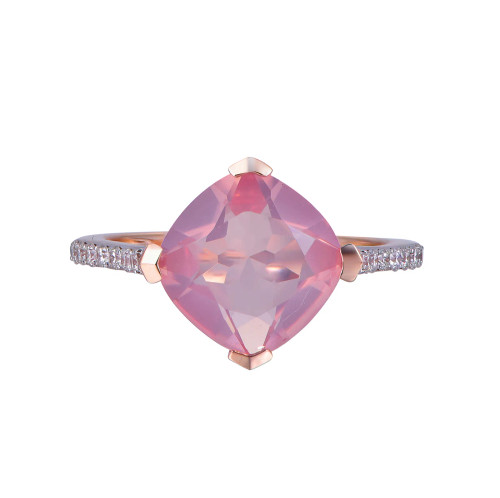 18K Rose Gold Cushion Cut Rose Quartz with 1/5 ct.tw. Diamond Ring 18K Rose Gold Cushion Cut Rose Quartz with 1/5 ct.tw. Diamond Ring