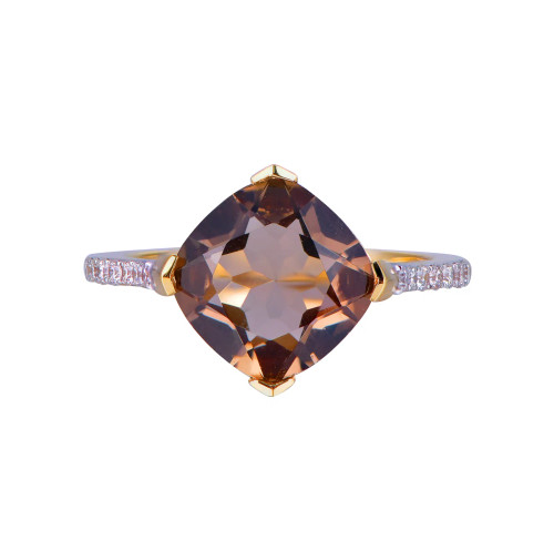 18K Yellow Gold Cushion Cut Smoky Quartz with 1/5 ct.tw. Diamond Ring 18K Yellow Gold Cushion Cut Smoky Quartz with 1/5 ct.tw. Diamond Ring