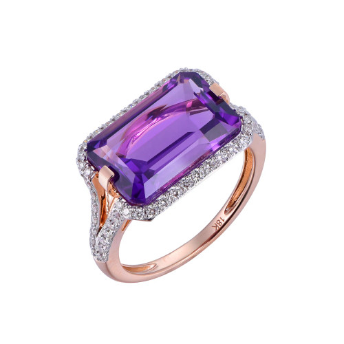 18K Rose Gold Octagon Cut Amethyst with 1/2 ct.tw. Diamond Ring
