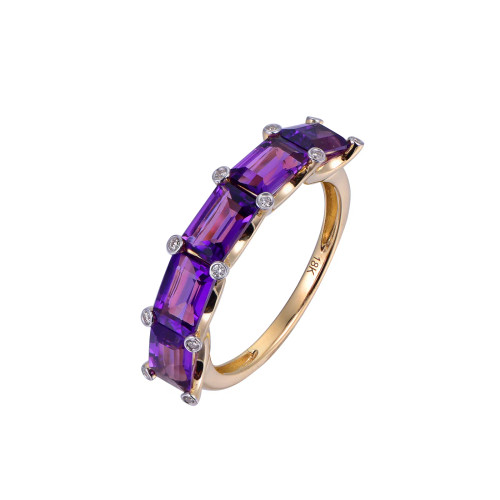 18K Yellow Gold Amethyst with 1/20 ct.tw. Diamond Ring