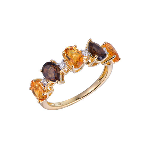 18K Yellow Gold Pear Smoky Quartz & Citrine with 1/10 ct.tw. Diamond Ring