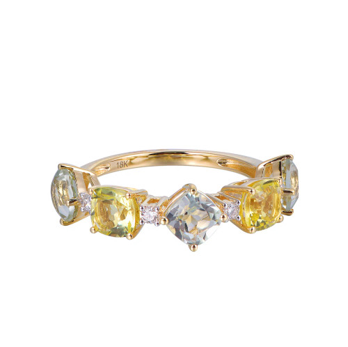 18K Yellow Gold Cushion Cut Lemon Quartz & Green Amethyst with 1/10 ct.tw. Diamond Ring 18K Yellow Gold Cushion Cut Lemon Quartz & Green Amethyst with 1/10 ct.tw. Diamond Ring