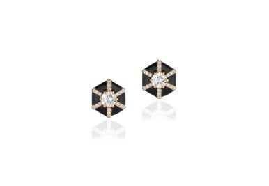 Hexagon Diamond & Black Enamel Stud Earrings (0.63 ct.tw.)