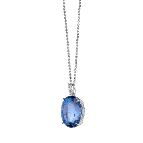 London Blue Topaz Oval Cut Pendant with Diamonds(0.07 ct.tw)