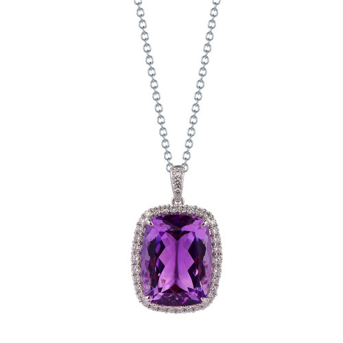 Amethyst Cushion Cut Pendant with Diamonds(0.005 ct.tw)