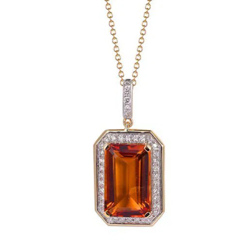 Citrine Octagon Cut Pendant with Diamonds(0.04 ct.tw)