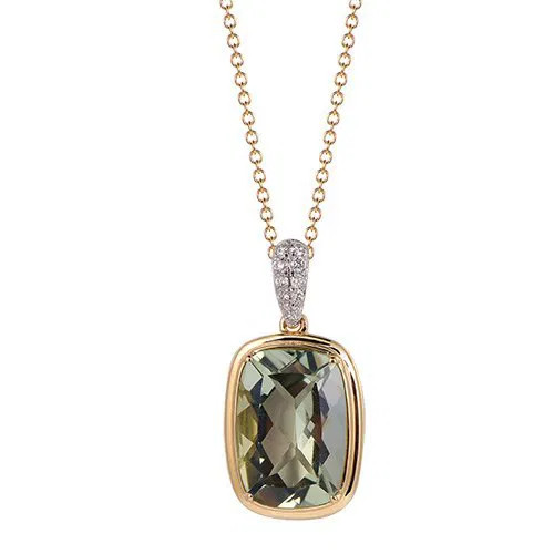 Green Amethyst Cushion Cut Pendant with Diamonds(0.03 ct.tw)