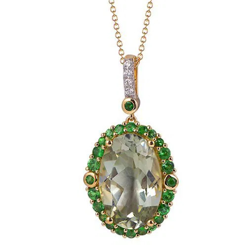 Green Amethyst Oval Cut Pendant with Diamonds(0.03 ct.tw)