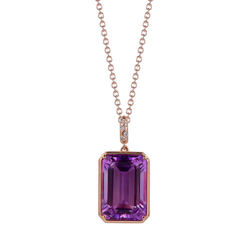 Amethyst Octagon Cut Pendant with Diamonds(0.02 ct.tw)