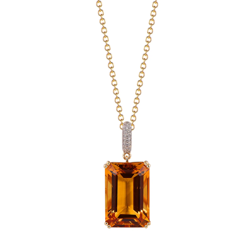 Madeira Citrine Octagon Cut Pendant with Diamonds(0.06 ct.tw)