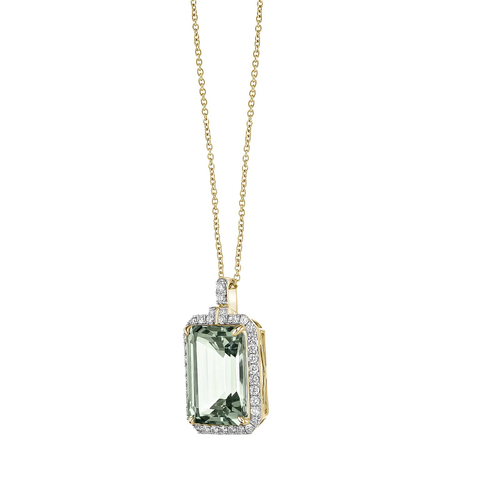 Green Amethyst Octagon Cut Pendant with Diamonds(0.57 ct.tw)
