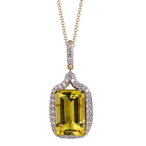 Lemon Quartz Octagon Cut Pendant with Diamonds(0.05 ct.tw)