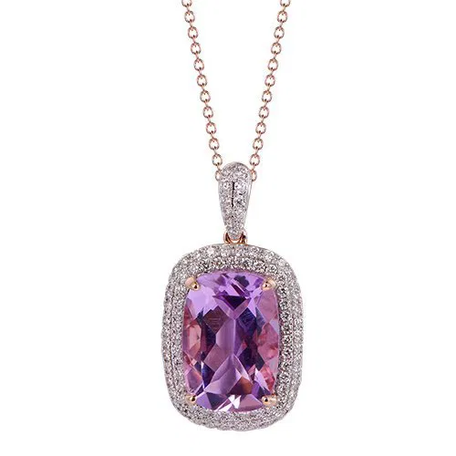Pink Amethyst Cushion Cut Pendant with Diamonds(0.44 ct.tw)