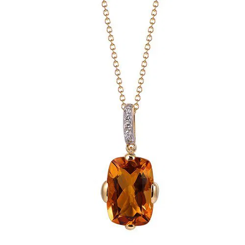 Citrine Cushion Cut Pendant with Diamonds(0.06 ct.tw)