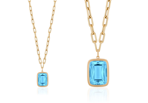 Large Bezel Set Blue Topaz Cushion Pendant