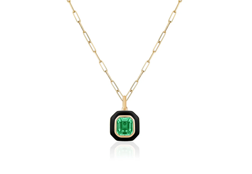 Emerald Pendant With Black Enamel