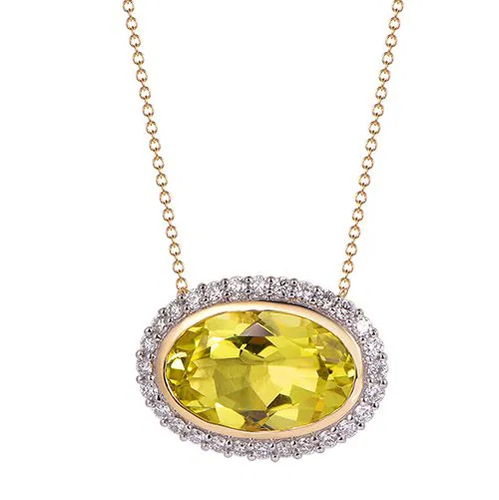 Lemon Quartz Oval Cut Necklace with Diamonds(0.37 ct.tw)