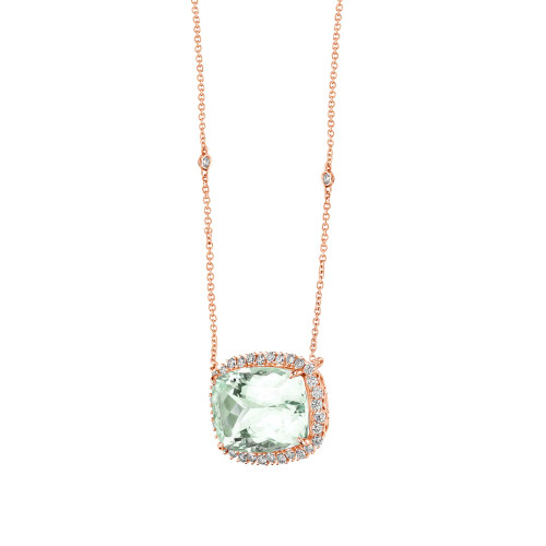 Green Amethyst Cushion Cut Necklace with Diamonds(0.65 ct.tw.