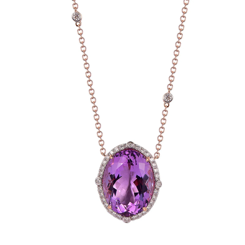 Amethyst Oval Cut Necklace with Diamonds(0.37 ct.tw) Amethyst Oval Cut Necklace with Diamonds(0.37 ct.tw)