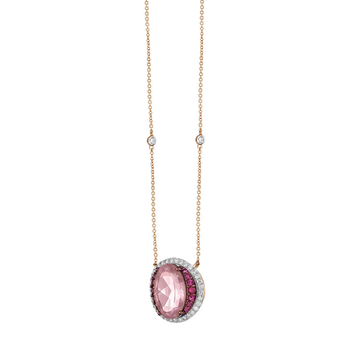 Rose Quartz Oval Cut Necklace with Diamonds(0.33 ct.tw)