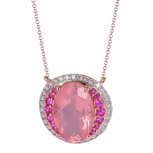 Rose Quartz Oval Cut Necklace with Diamonds(0.33 ct.tw) Rose Quartz Oval Cut Necklace with Diamonds(0.33 ct.tw)