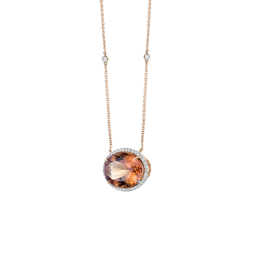 Madeira Citrine Oval Cut Necklace with Diamonds(0.36 ct.tw)