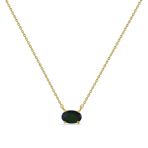 14K Yellow Gold Black Opal Necklace