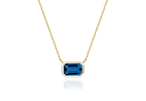 London Blue Topaz Emerald Cut East-West Pendant with White Enamel
