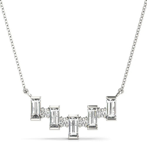 White Gold Baguette & Round Diamond Necklace (0.63 ct.tw.)