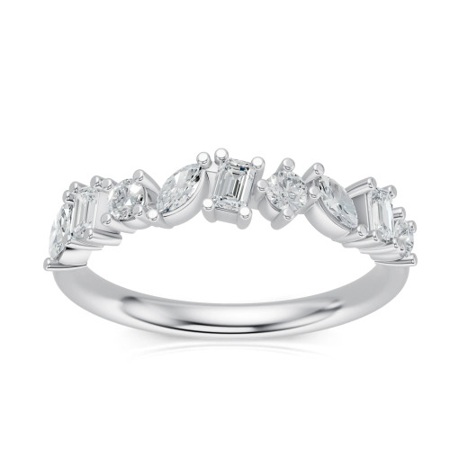 Lab Grown 0.62 Ct Emerald, Marquise & Round Diamond Anniversary Ring