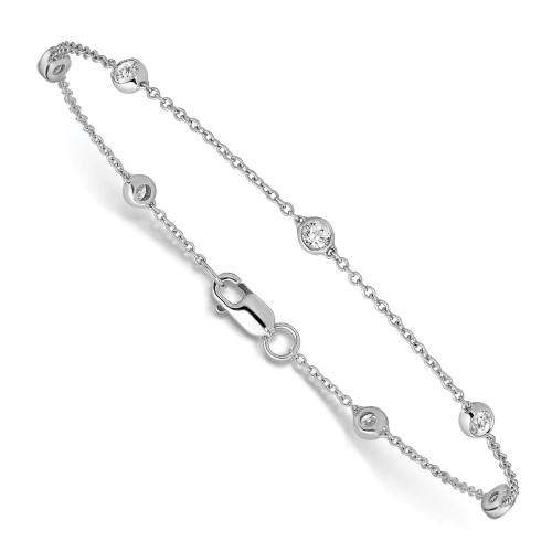 White Gold Rolo Chain Lab-Grown Diamond Station Bracelet (0.45 ct.tw.)