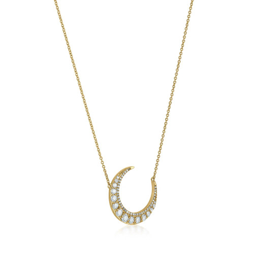 14K Yellow Gold Natural Diamond Crescent Moon Necklace (0.68 ct.wt)