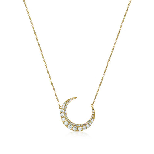 14K Yellow Gold Natural Diamond Crescent Moon Necklace (0.68 ct.wt)