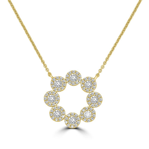 14k Gold Natural Diamond Circle Halo Necklace (0.51 ct.wt)